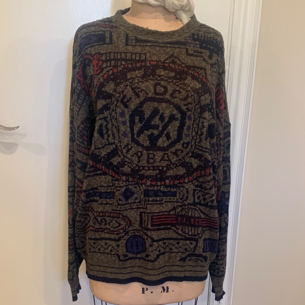 Hugo Boss Men's olive and Red Crewneck cotton blend Sweater